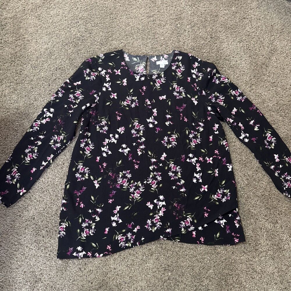 J. Jill Textured-Cotton Tiered Top Size M Petite 3/4 Sleeves Scoop‎ Neck